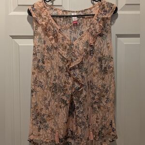 No Boundaries Floral Ruffle Lace Blouse - Pink and Blue